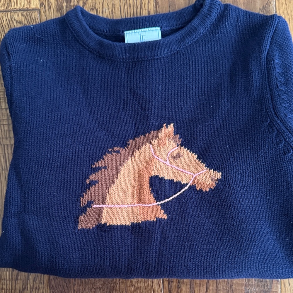 Little English Navy Sweater with Horse Design